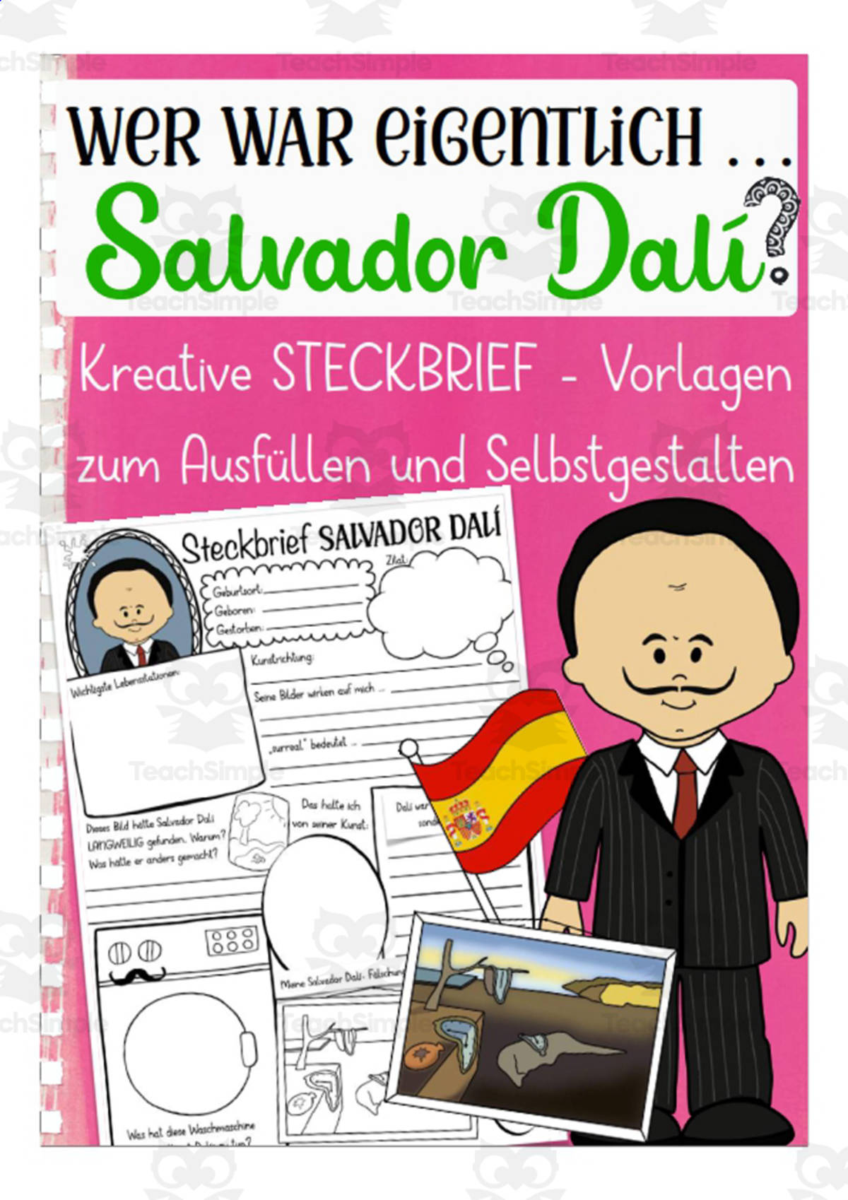 An educational teaching resource from Better Teaching Resources entitled Who is Salvador Dali? (German Version) downloadable at Teach Simple.