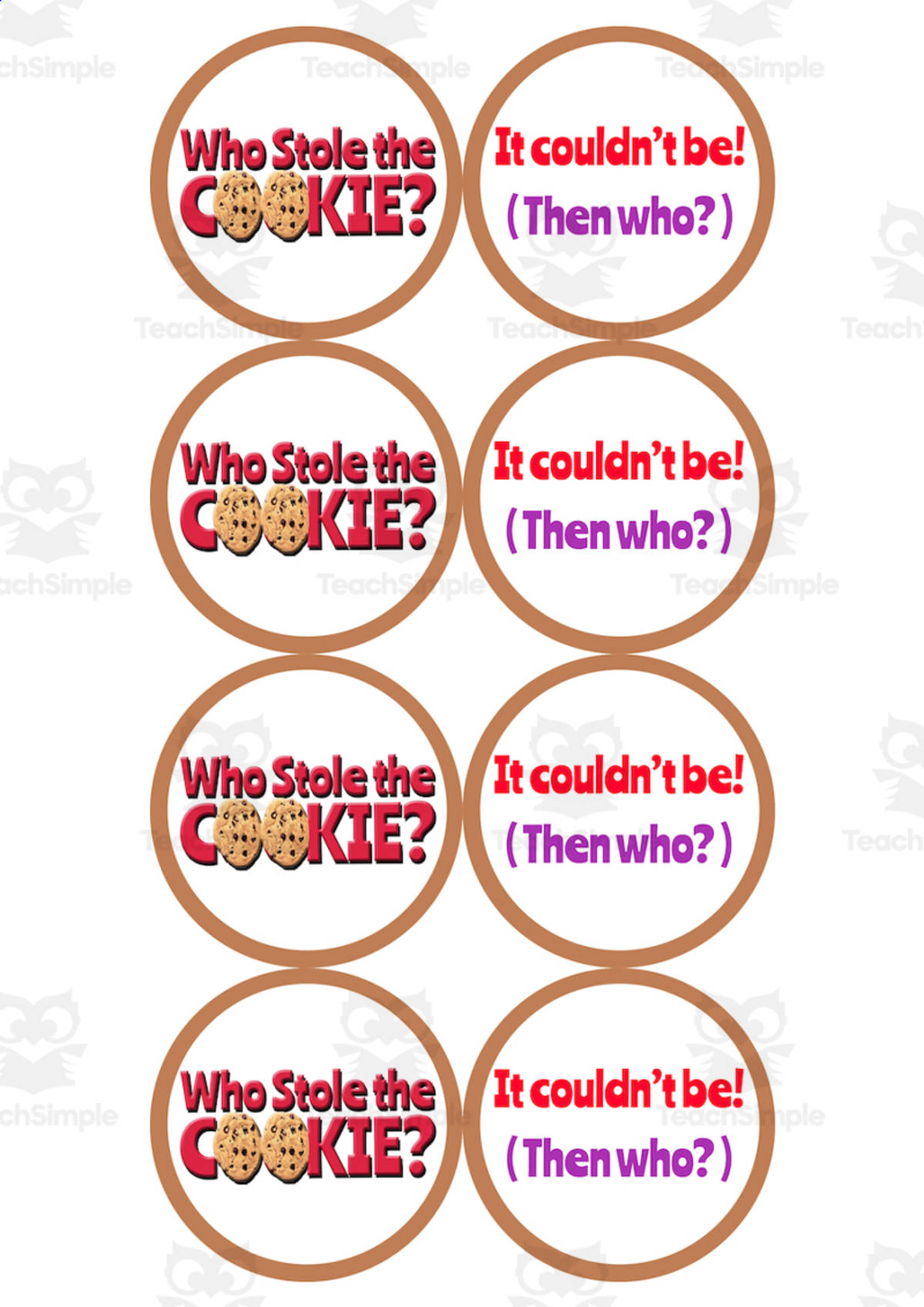 An educational teaching resource from Nathan  entitled Who Took the Cookie Board Game downloadable at Teach Simple.
