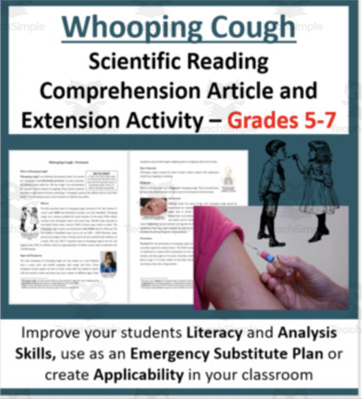 An educational teaching resource from Teach With Fergy entitled Whooping Cough - Science Reading Article - Grades 5-7 downloadable at Teach Simple.