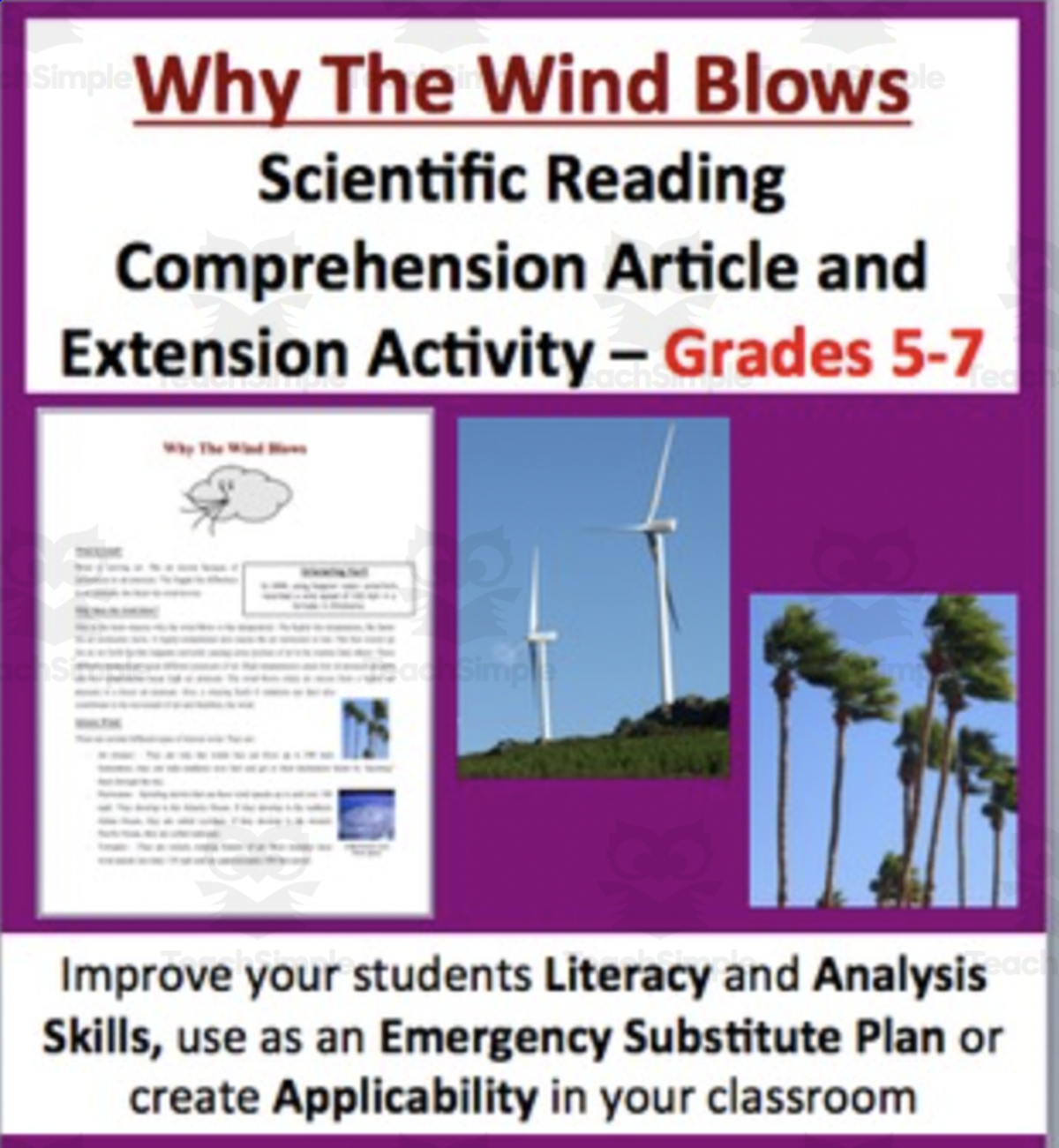 An educational teaching resource from Teach With Fergy entitled Why The Wind Blows - Science Reading Article - Grades 5-7 downloadable at Teach Simple.