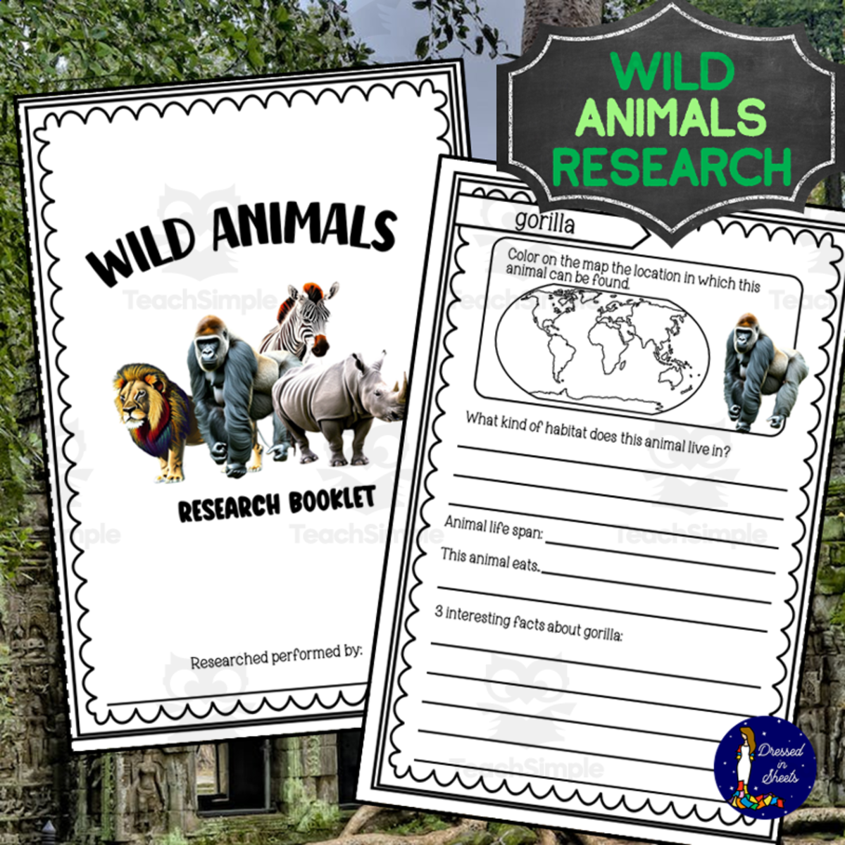 An educational teaching resource from Soumara Siddiqui entitled Wild Animals Research Booklet Project downloadable at Teach Simple.