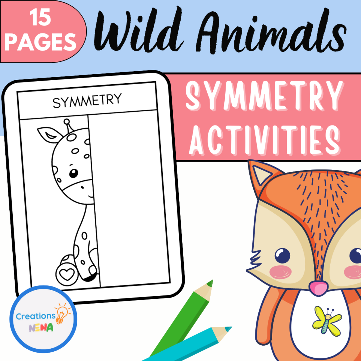 An educational teaching resource from Nena Creations entitled Wild Animals Symmetry. downloadable at Teach Simple.