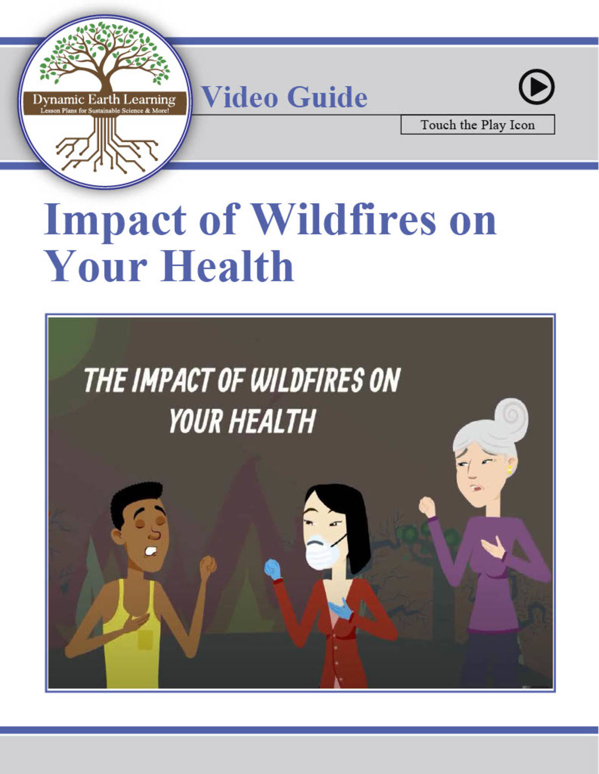 An educational teaching resource from Dynamic Earth Learning entitled WILDFIRES AND YOUR HEALTH Lesson Plan, Worksheets, Video & App BUNDLE downloadable at Teach Simple.