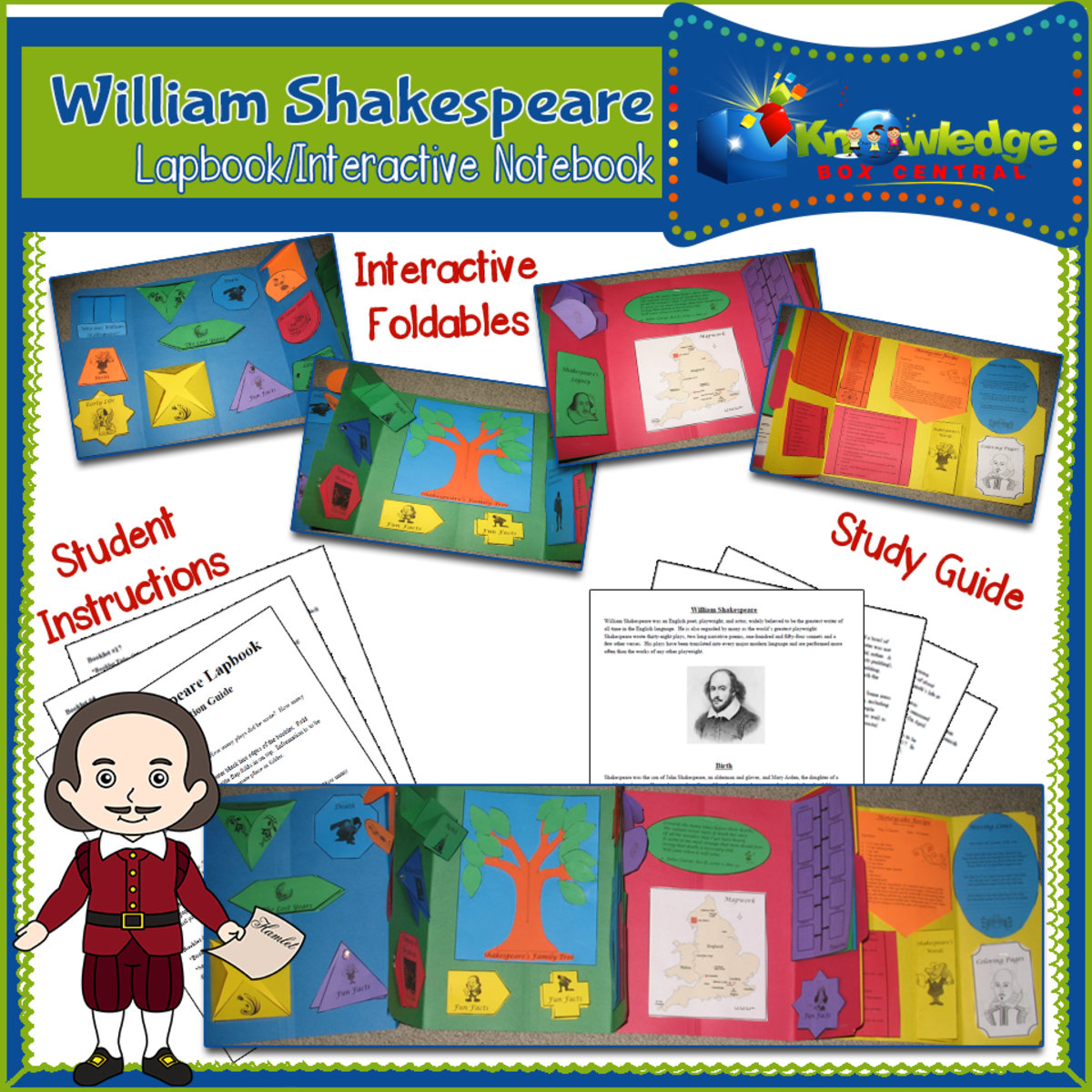 An educational teaching resource from Knowledge Box Central entitled William Shakespeare Lapbook / Interactive Notebook - EBOOK downloadable at Teach Simple.