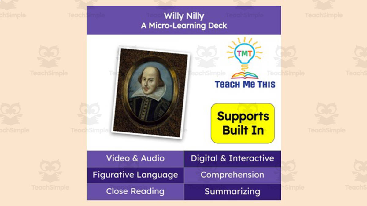 An educational teaching resource from Teach Me This entitled Willy Nilly | Figurative Language Activity | Micro-Learning Deck downloadable at Teach Simple.