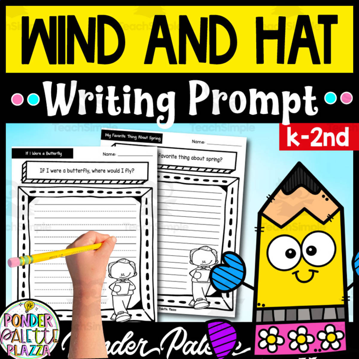 An educational teaching resource from Ponder Palette Plazza entitled Wind and Hat - Spring Writing Prompt downloadable at Teach Simple.