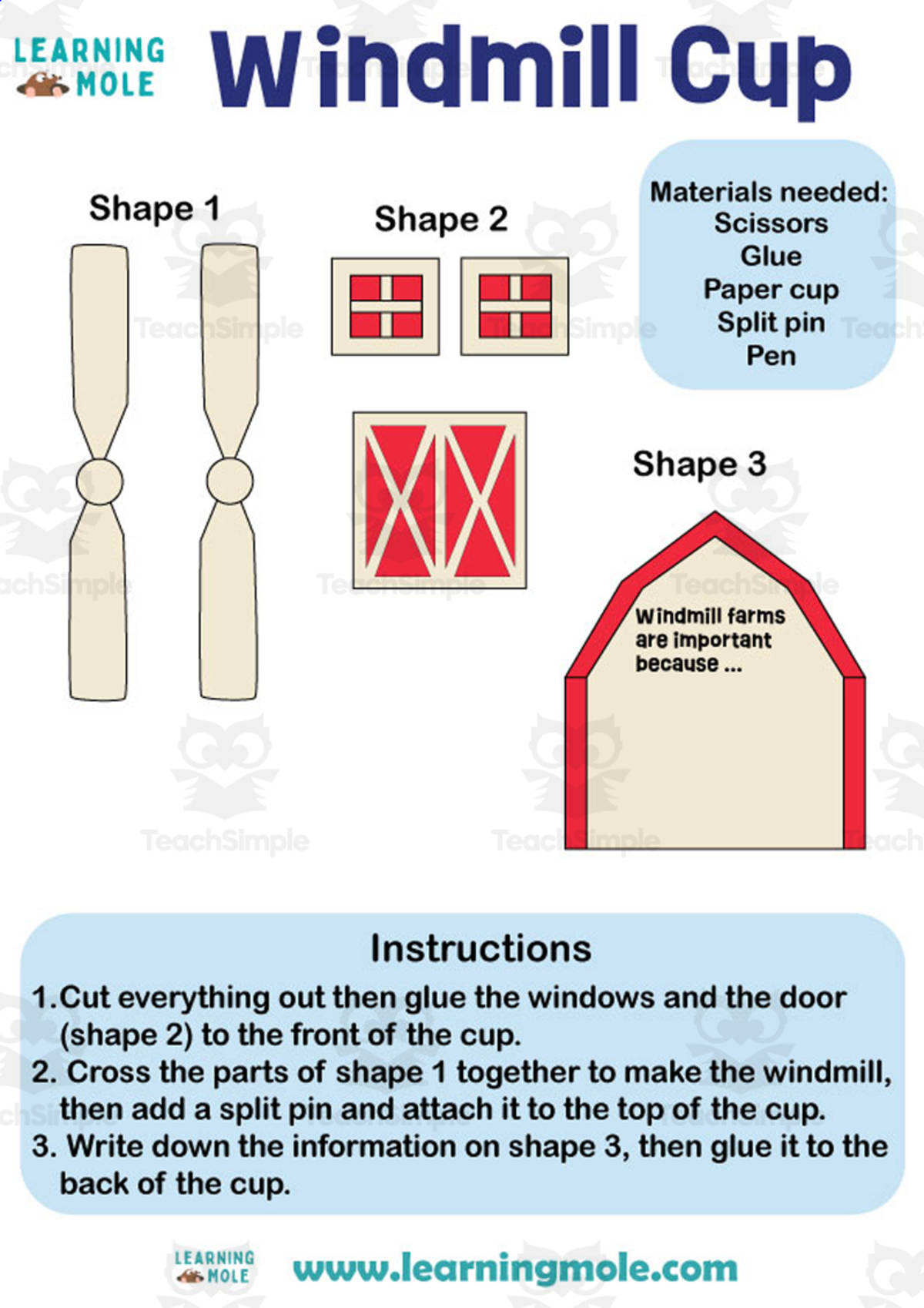 An educational teaching resource from Educational Voice entitled Windmill Farm Activity downloadable at Teach Simple.