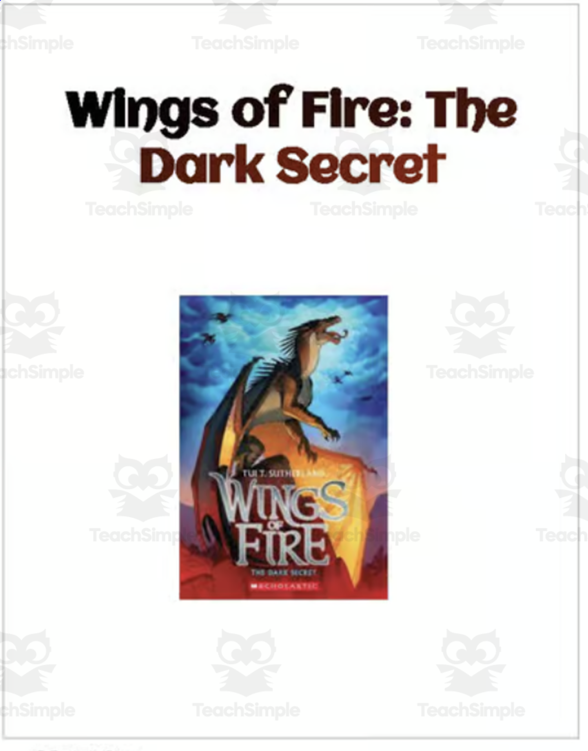 An educational teaching resource from A Day In Elementary entitled Wings of Fire: The Dark Secret downloadable at Teach Simple.