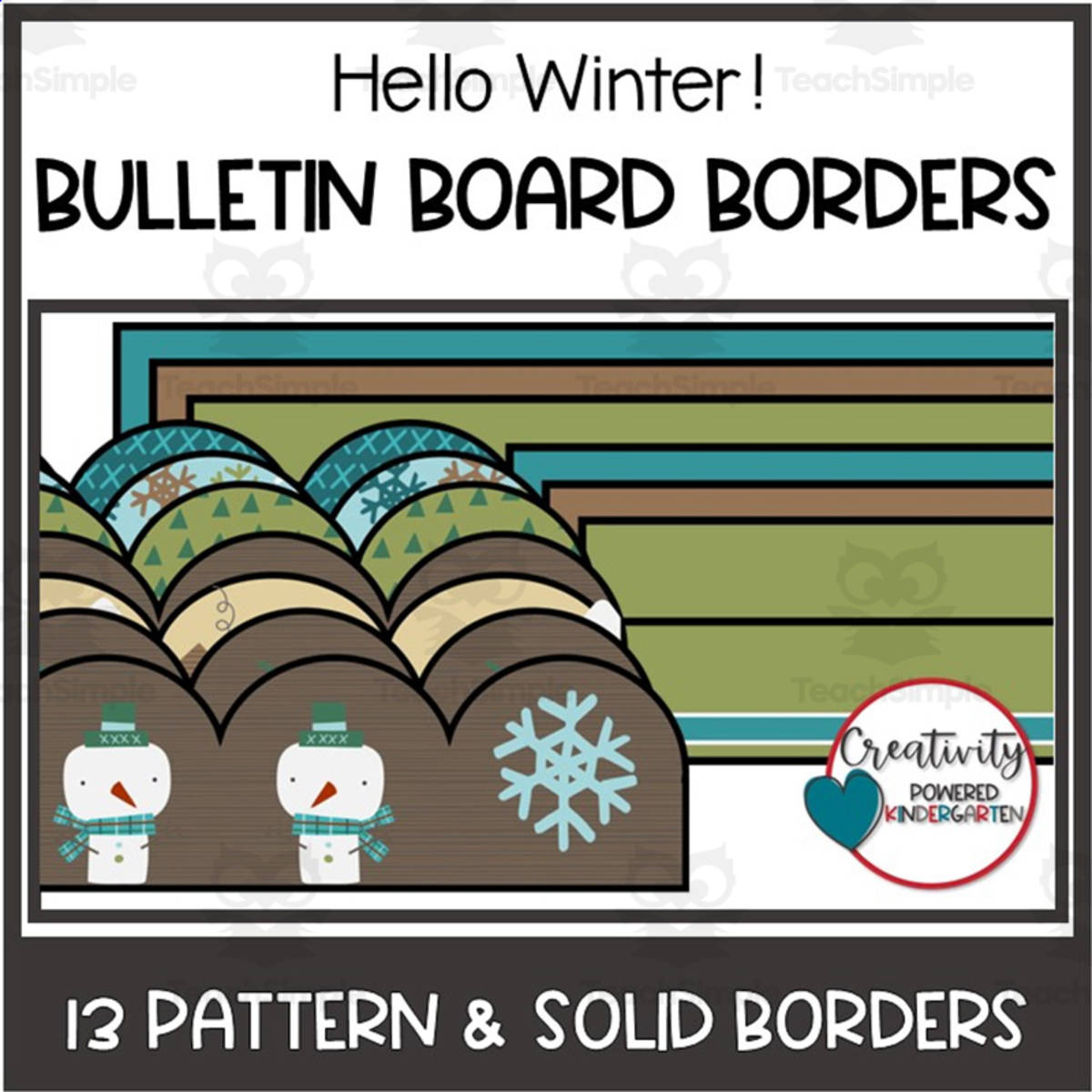 An educational teaching resource from Creativity Powered Kindergarten entitled Winter Bulletin Board Borders Hello Winter Classroom Decor, Classroom Decorations, Classroom Door Borders and Decoration downloadable at Teach Simple.