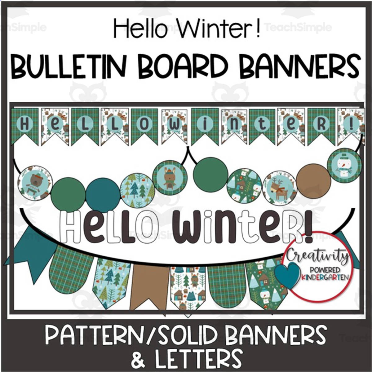 An educational teaching resource from Creativity Powered Kindergarten entitled Winter Bulletin Board Letters and Banners Hello Winter Classroom Decorations, Classroom Door Decoration downloadable at Teach Simple.