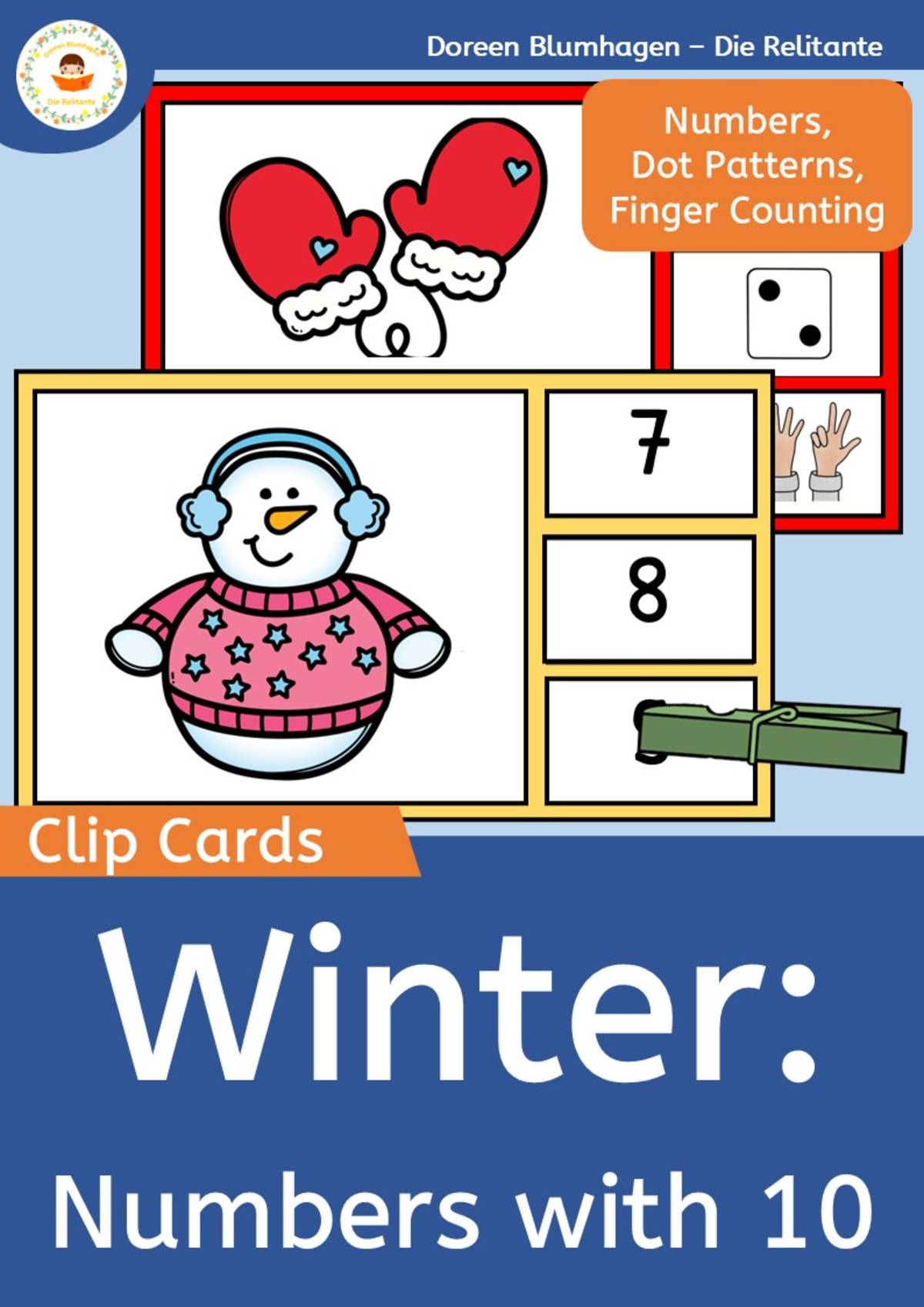 An educational teaching resource from Die Relitante entitled Winter: Clip Cards - Counting within 10 - Number Recognition downloadable at Teach Simple.