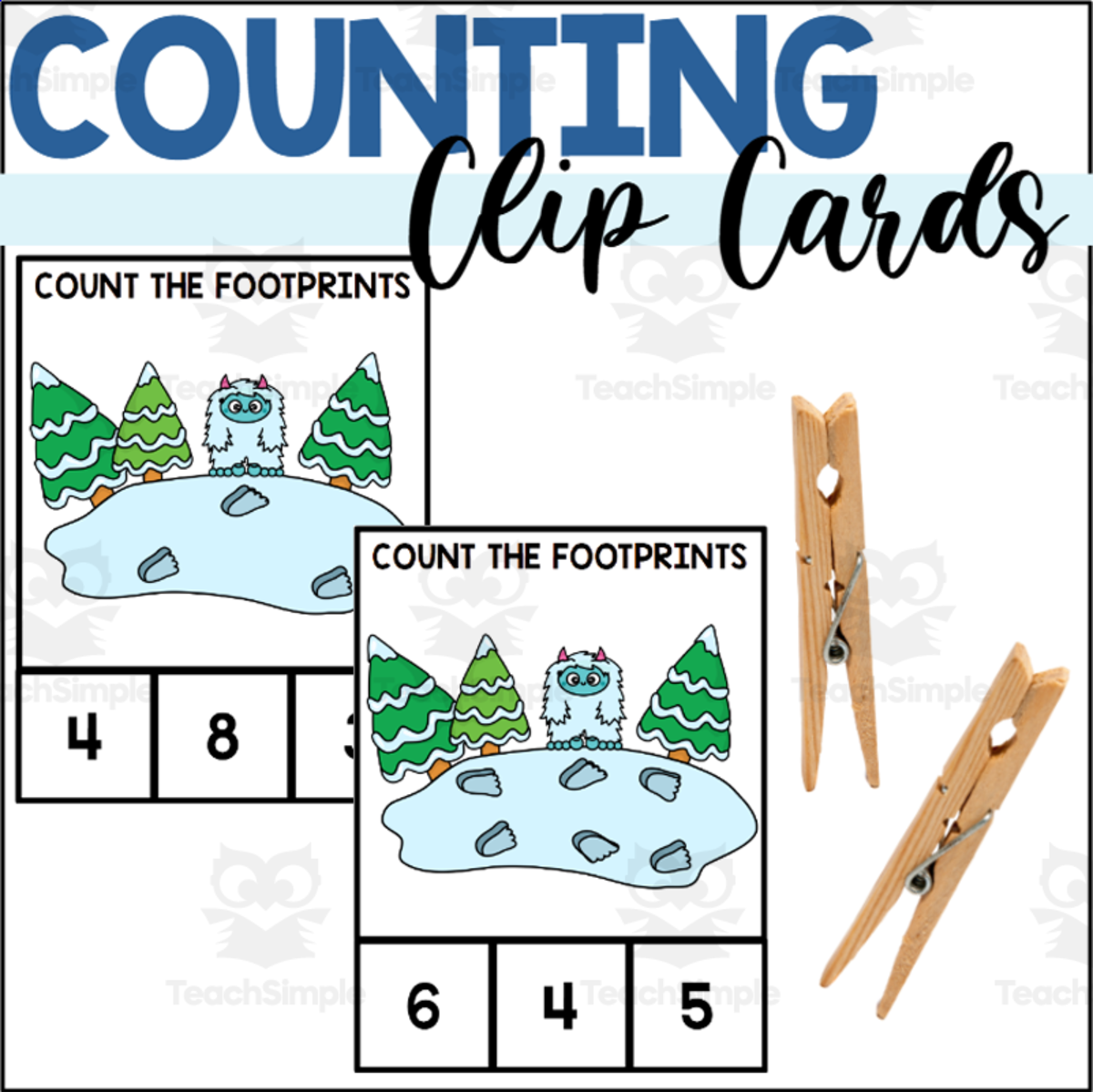 An educational teaching resource from The Connett Connection entitled Winter Counting to 10 Clip Cards with Yetis downloadable at Teach Simple.