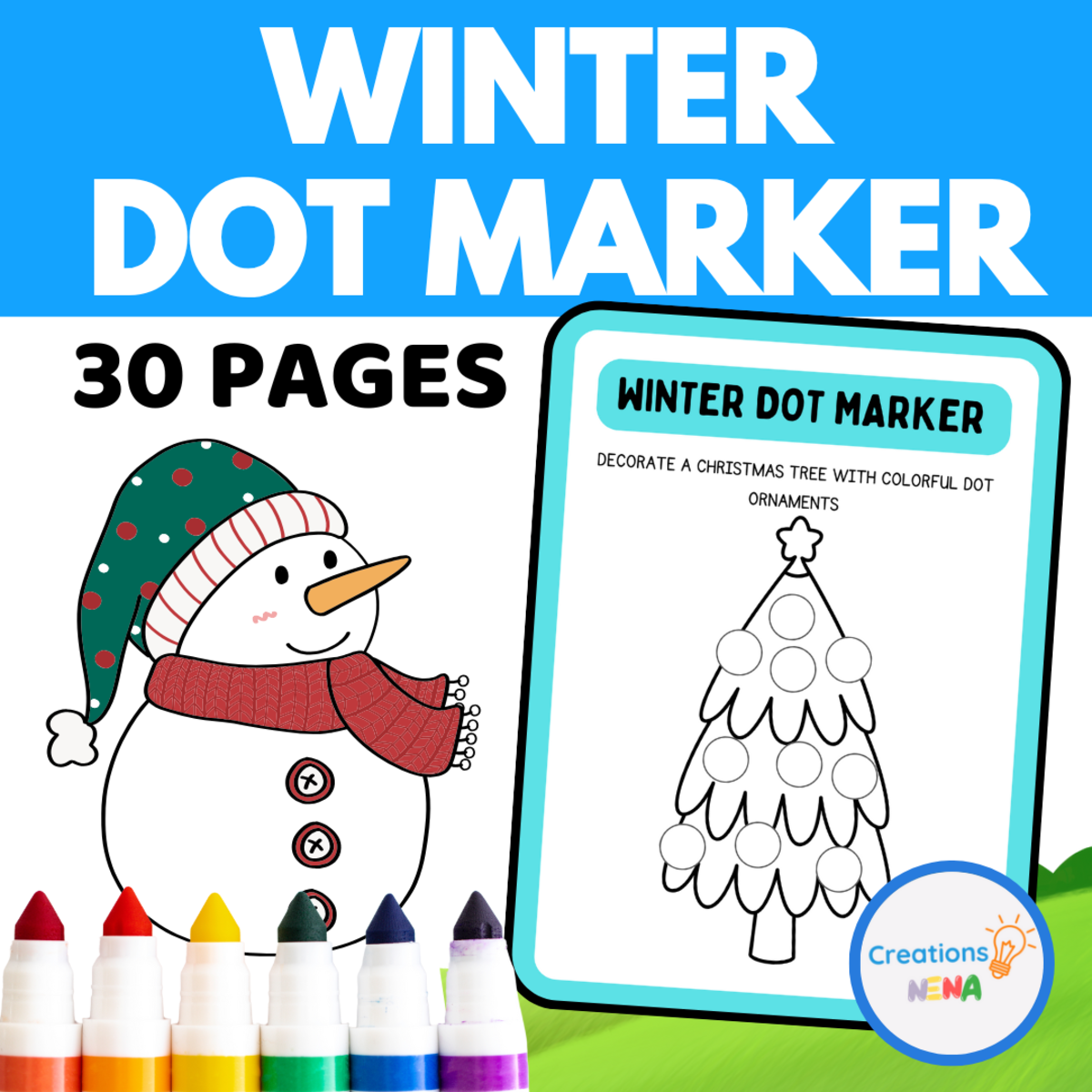 An educational teaching resource from Nena Creations entitled Winter Dot Marker Worksheets. downloadable at Teach Simple.