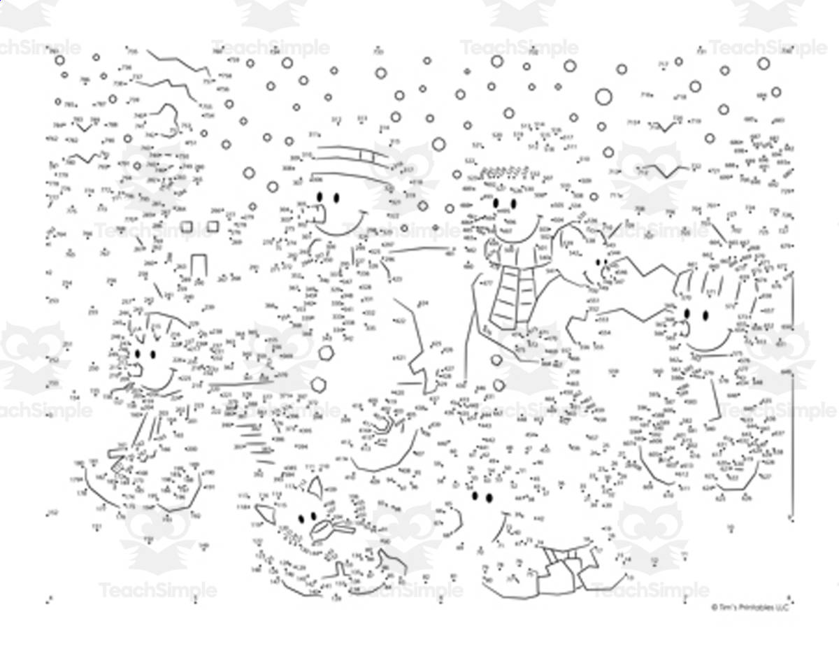 An educational teaching resource from Tim's Printables entitled Winter Dot-to-Dot: The Snowman Family downloadable at Teach Simple.