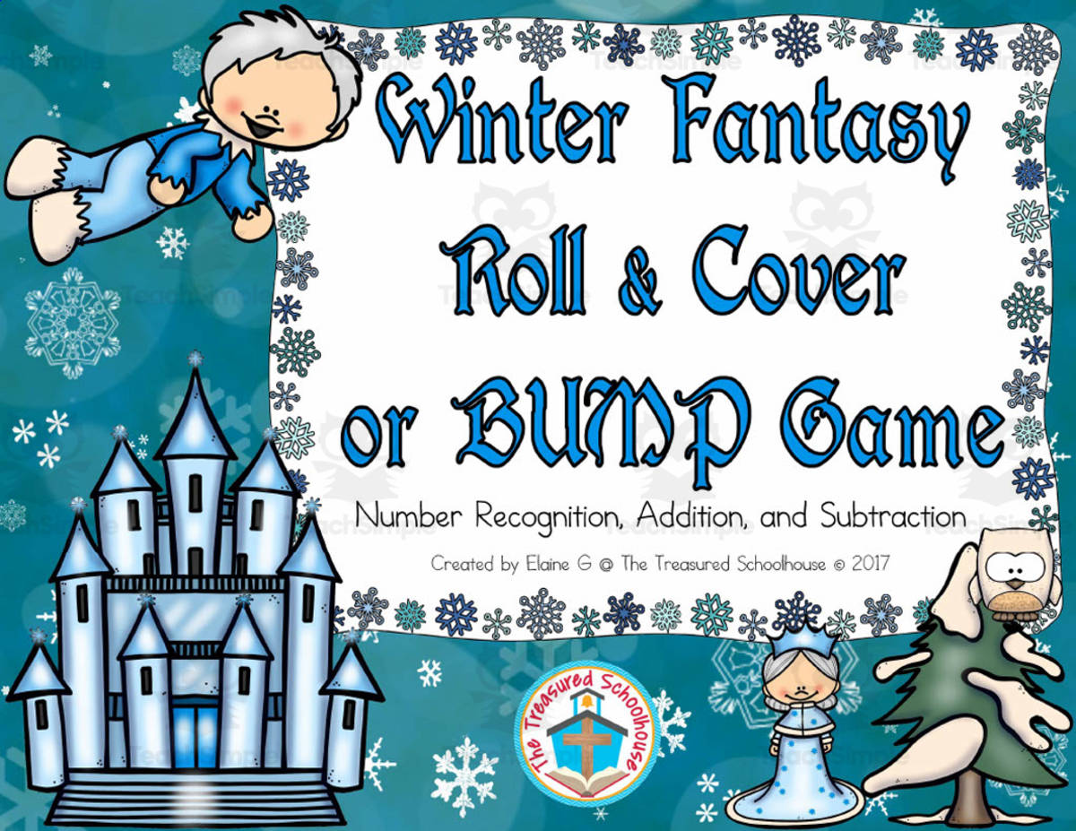 An educational teaching resource from The Treasured Schoolhouse entitled Winter Fantasy Roll and Cover / BUMP Game downloadable at Teach Simple.