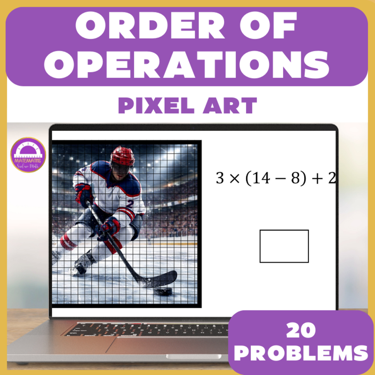 An educational teaching resource from Matemaths entitled Winter Games Order of Operations PEMDAS  Pixel Art downloadable at Teach Simple.