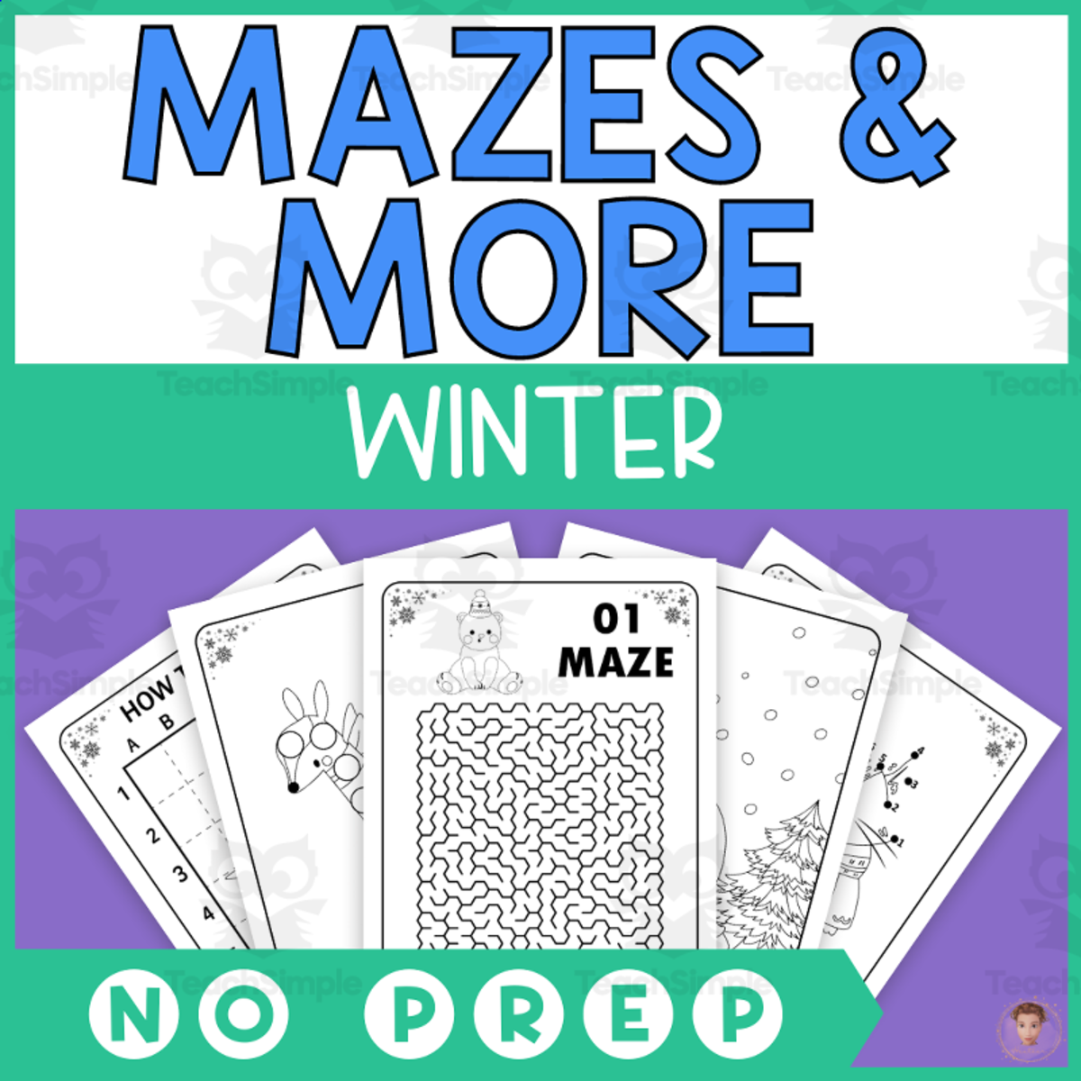 An educational teaching resource from Heather Huhman entitled Winter Mazes and Other Activities (200+ Pages) downloadable at Teach Simple.