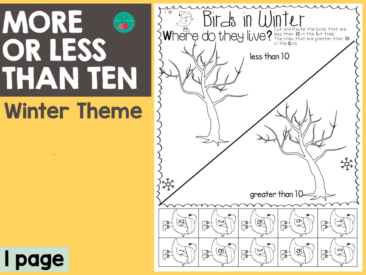An educational teaching resource from Cherry Workshop entitled Winter More or Less Than Ten downloadable at Teach Simple.
