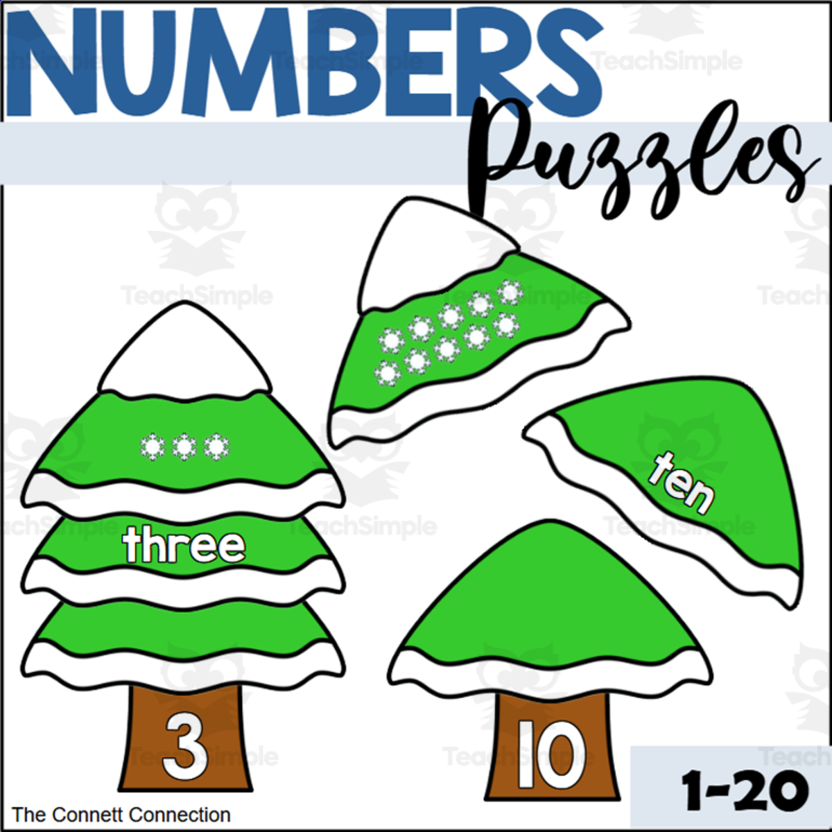 An educational teaching resource from The Connett Connection entitled Winter Number Puzzles 1-20 downloadable at Teach Simple.
