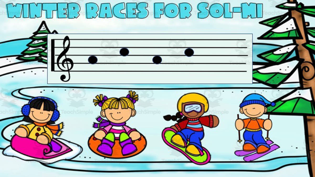 An educational teaching resource from Joyful Noise Teaching entitled Winter Races for Sol-Mi downloadable at Teach Simple.