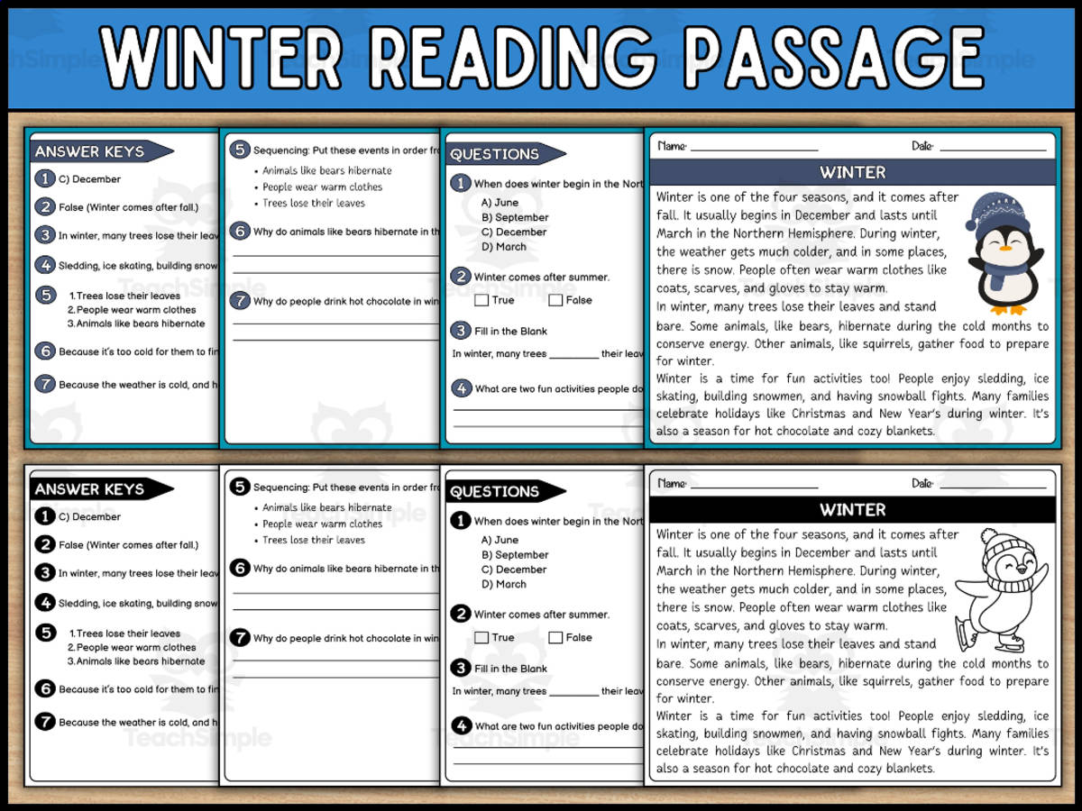 An educational teaching resource from Wonderland School entitled Winter Reading Comprehension Passage and Questions downloadable at Teach Simple.