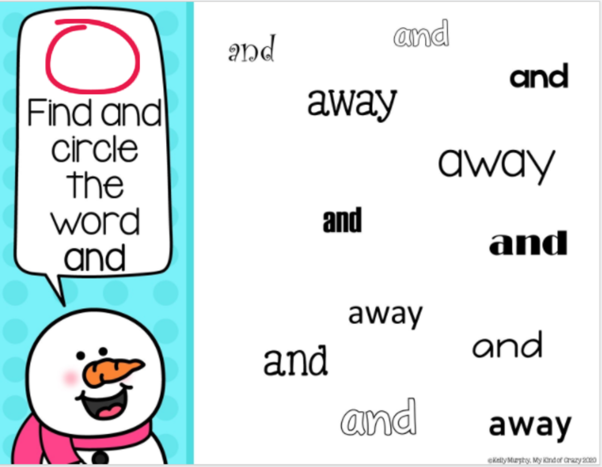 An educational teaching resource from My Kind of Crazy entitled Winter Sight Words, Dolche Pre-Primer downloadable at Teach Simple.