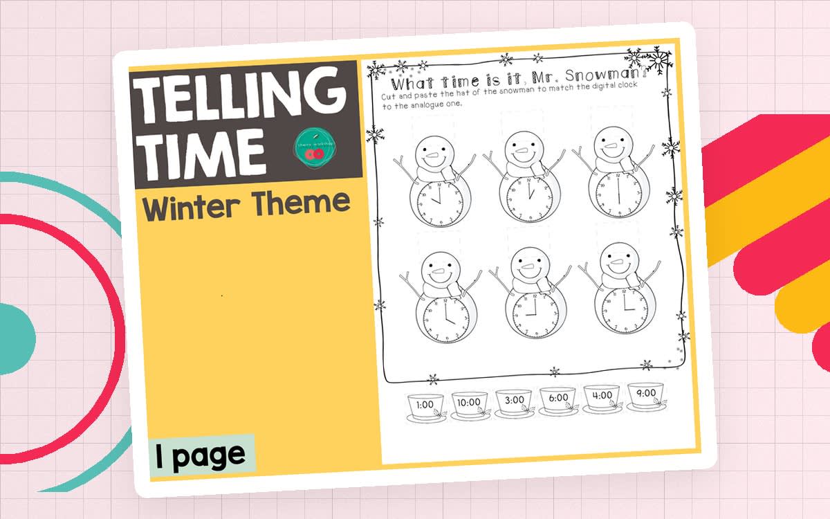An educational teaching resource from Cherry Workshop entitled Winter Telling Time downloadable at Teach Simple.