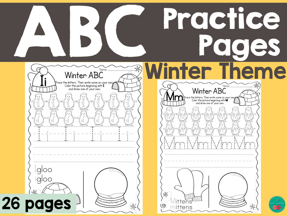 An educational teaching resource from Cherry Workshop entitled Winter Themed ABC Practice Pages downloadable at Teach Simple.
