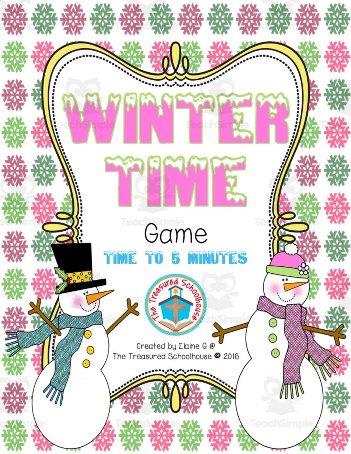 An educational teaching resource from The Treasured Schoolhouse entitled Winter Time Game to 5 Minutes downloadable at Teach Simple.