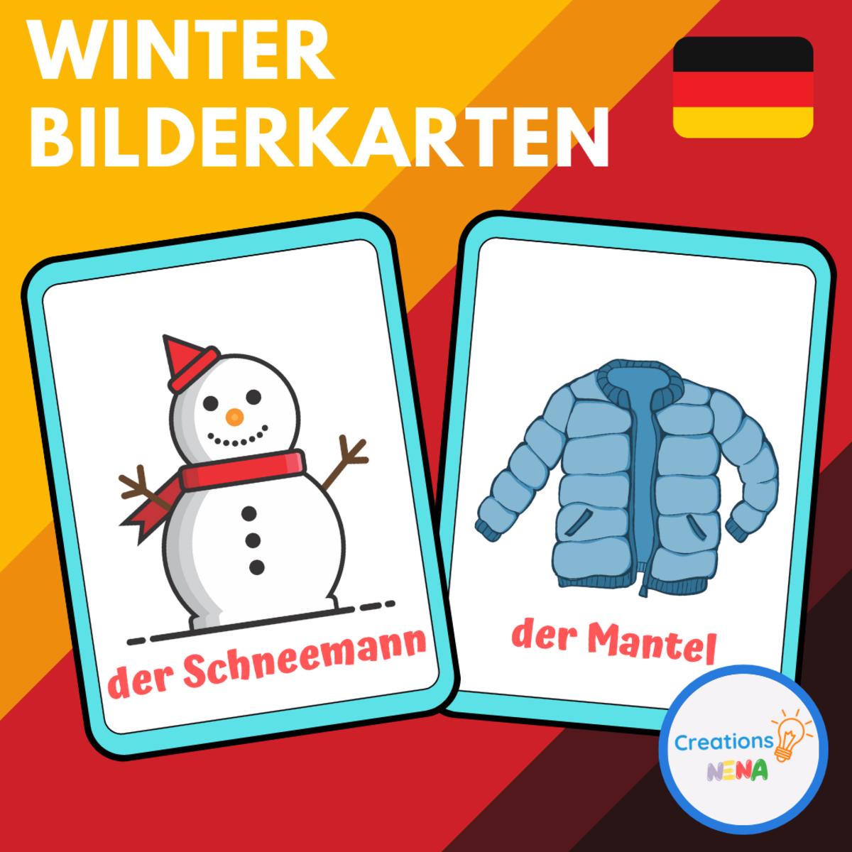 An educational teaching resource from Nena Creations entitled Winter Vocabulary in German. downloadable at Teach Simple.