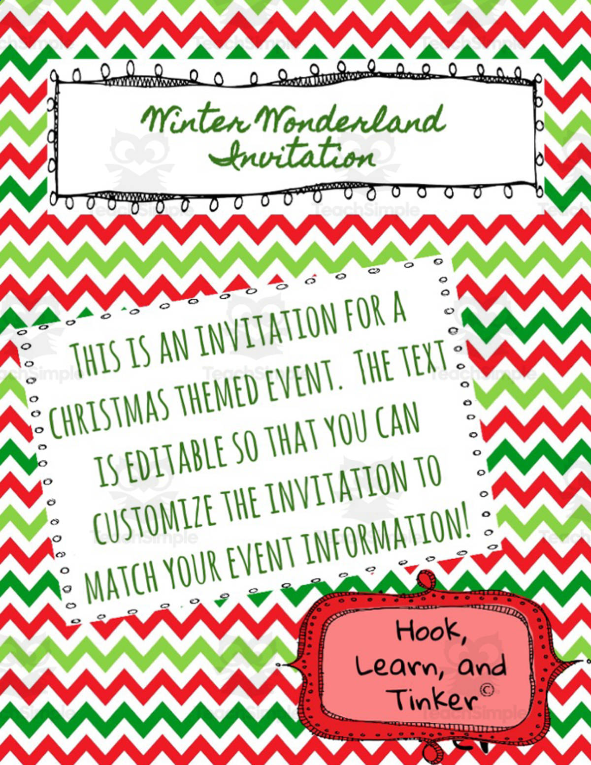 An educational teaching resource from Hook Learn and Tinker entitled Winter Wonderland Invitation downloadable at Teach Simple.