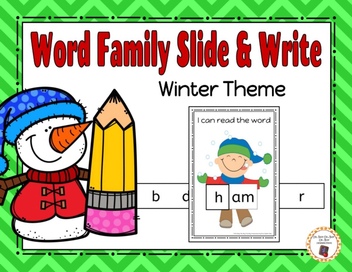An educational teaching resource from Oh Boy Homeschool entitled Winter Word Family Slide & Write downloadable at Teach Simple.
