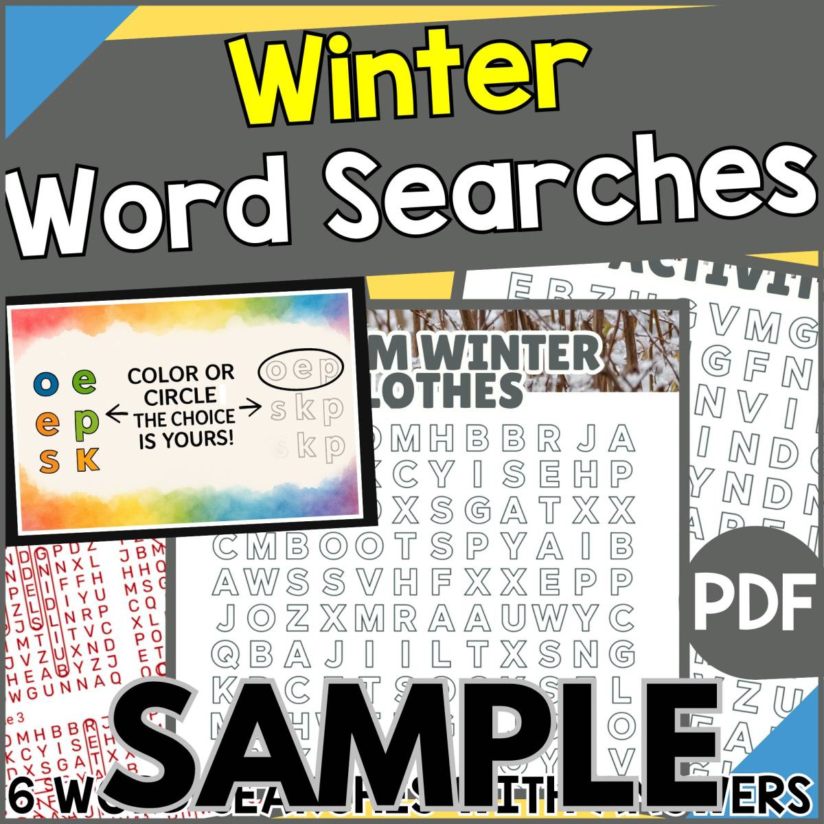 An educational teaching resource from Cored Education entitled Winter Word Searches: 1 Page Sample (PDF) downloadable at Teach Simple.