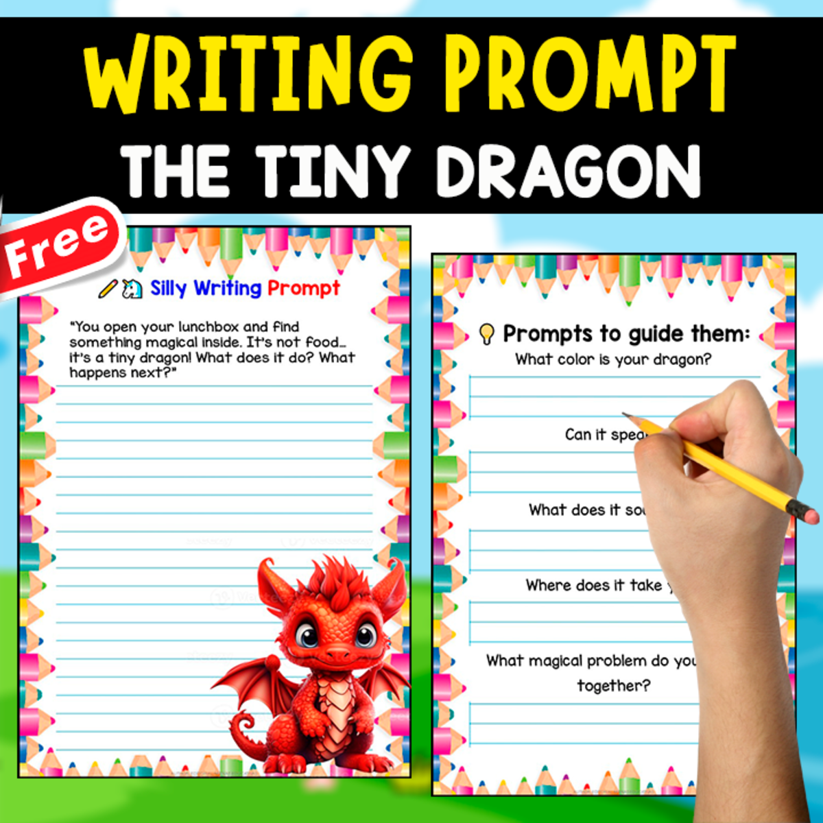 An educational teaching resource from EDITORIAL LAURA EDUCA entitled WIRITING PROMPT | THE TINNY DRAGON downloadable at Teach Simple.
