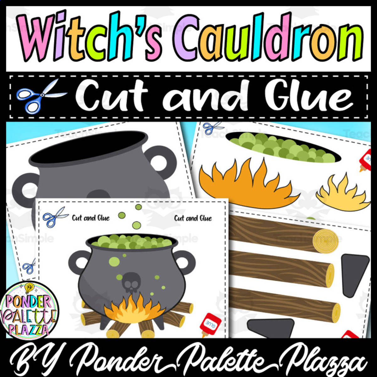 An educational teaching resource from Ponder Palette Plazza entitled Witch's cauldron Craft - Fall Craft - Halloween Craft downloadable at Teach Simple.