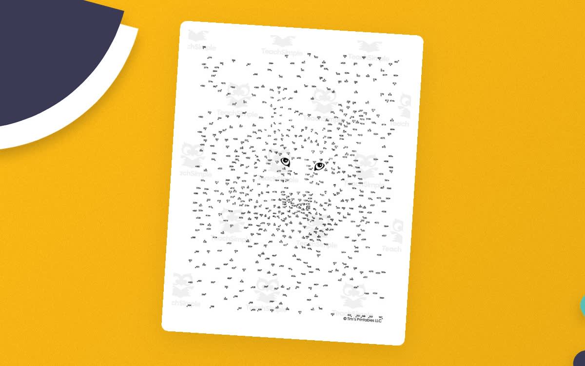 An educational teaching resource from Tim's Printables entitled Wolf Connect the Dots – 632-Dot Extreme Puzzle downloadable at Teach Simple.