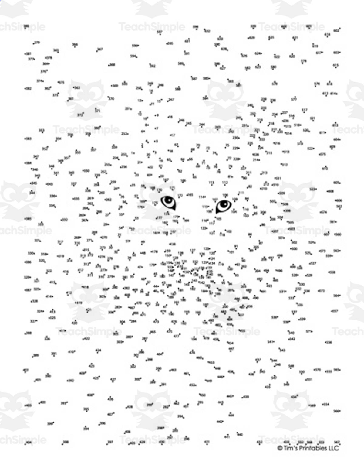An educational teaching resource from Tim's Printables entitled Wolf Connect the Dots – 632-Dot Extreme Puzzle downloadable at Teach Simple.