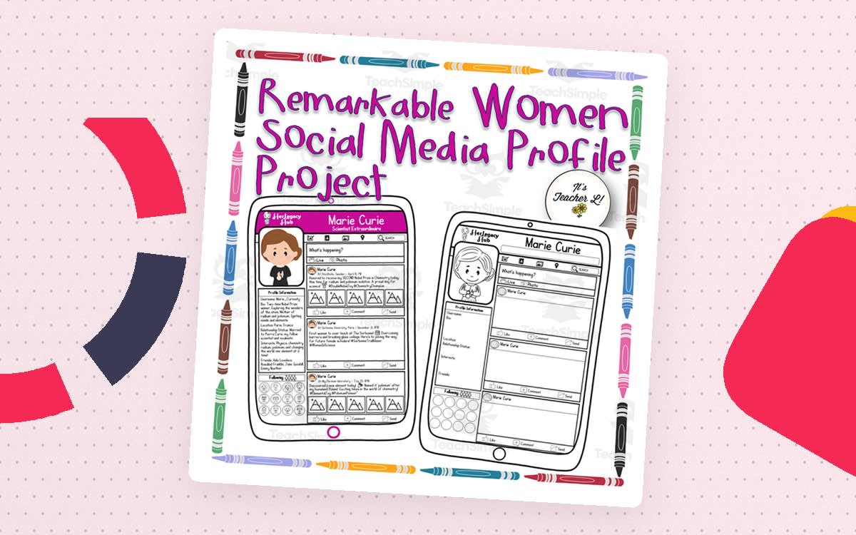 An educational teaching resource from It's Teacher L entitled Women’s Month Social Media Profile Project downloadable at Teach Simple.