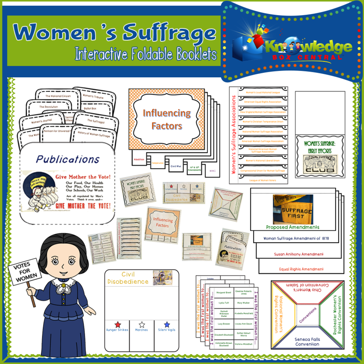 An educational teaching resource from Knowledge Box Central entitled Women's Suffrage Interactive Foldable Booklets – EBOOK downloadable at Teach Simple.