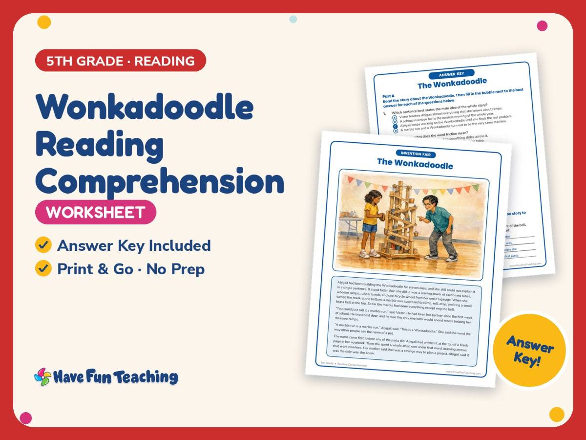Wonkadoodle Reading Comprehension Worksheet – 5th Grade Practice preview