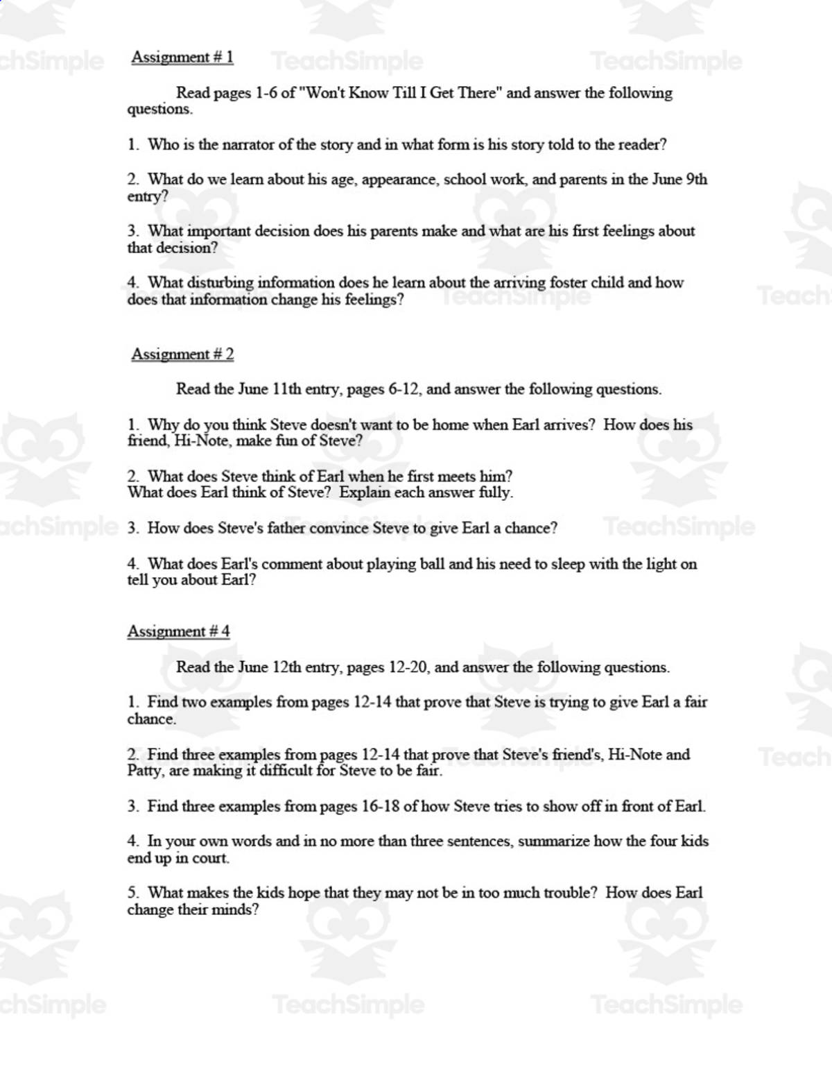 An educational teaching resource from Cogjogger entitled "Won't Know Till I Get There" HW Questions and Test downloadable at Teach Simple.