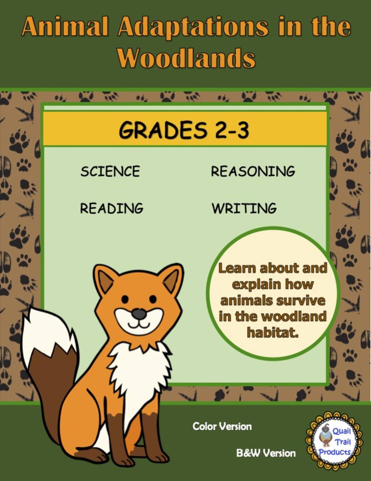 An educational teaching resource from Quail Trail Products entitled Woodland Animals Adaptations Worksheets downloadable at Teach Simple.