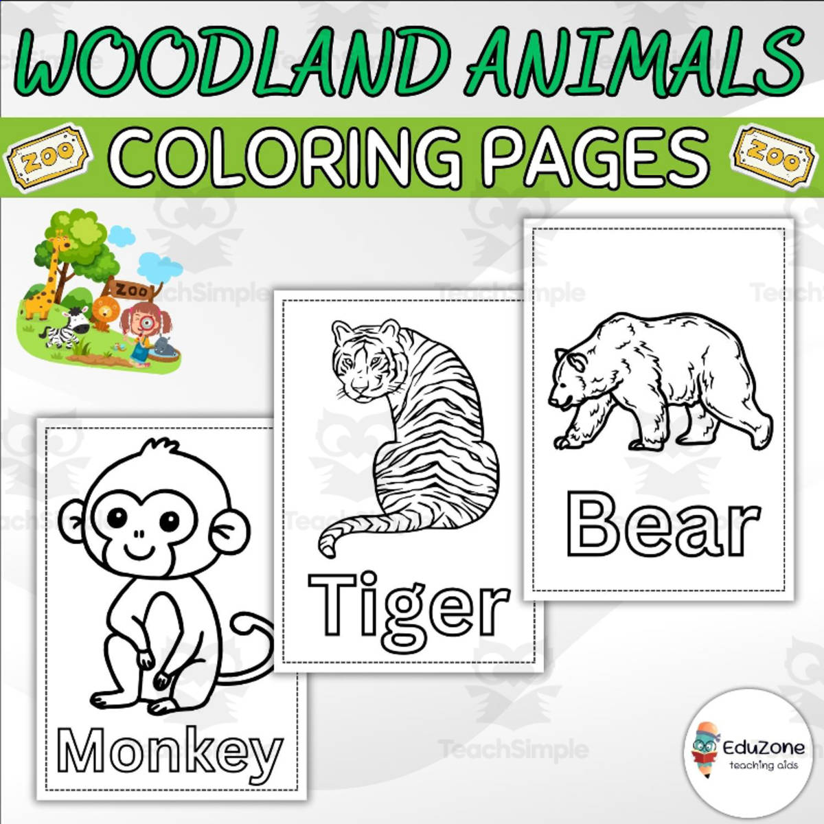 An educational teaching resource from Style Your Classroom entitled Woodland Animals Coloring Pages: Fun and Educational Activity for Kids downloadable at Teach Simple.