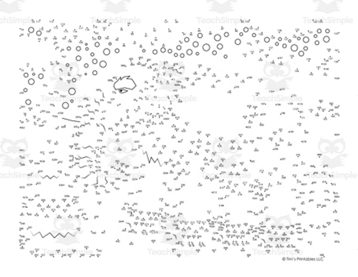 An educational teaching resource from Tim's Printables entitled Woolly Mammoth Extreme Difficulty Dot-to-Dot PDF downloadable at Teach Simple.