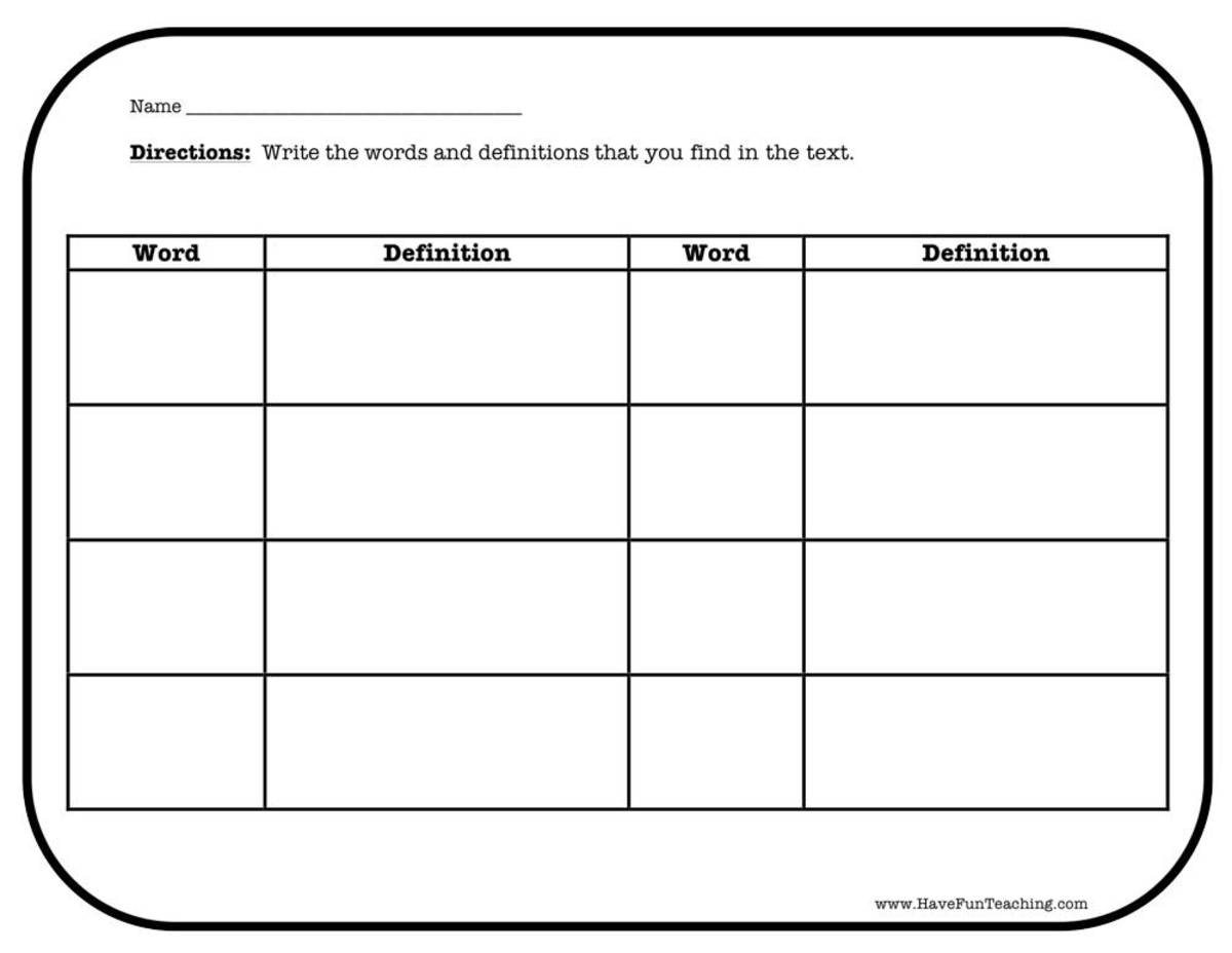 An educational teaching resource from Have Fun Teaching entitled Word and Definition Worksheet downloadable at Teach Simple.