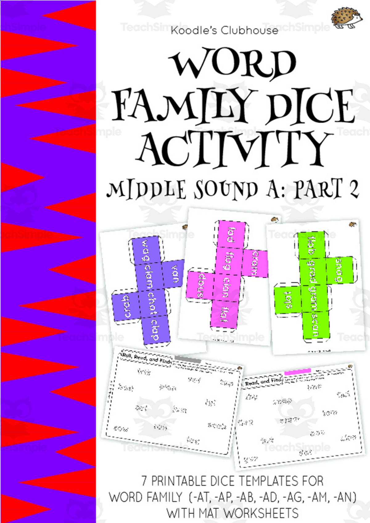 An educational teaching resource from Koodles Clubhouse entitled Word Family Dice Activity (middle sound a pt.2) downloadable at Teach Simple.