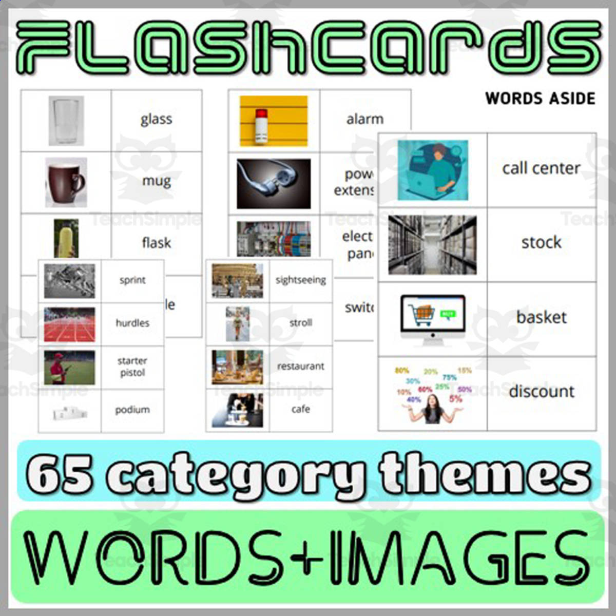 An educational teaching resource from WORDS ASIDE entitled Word Games with Flash Card Themes downloadable at Teach Simple.
