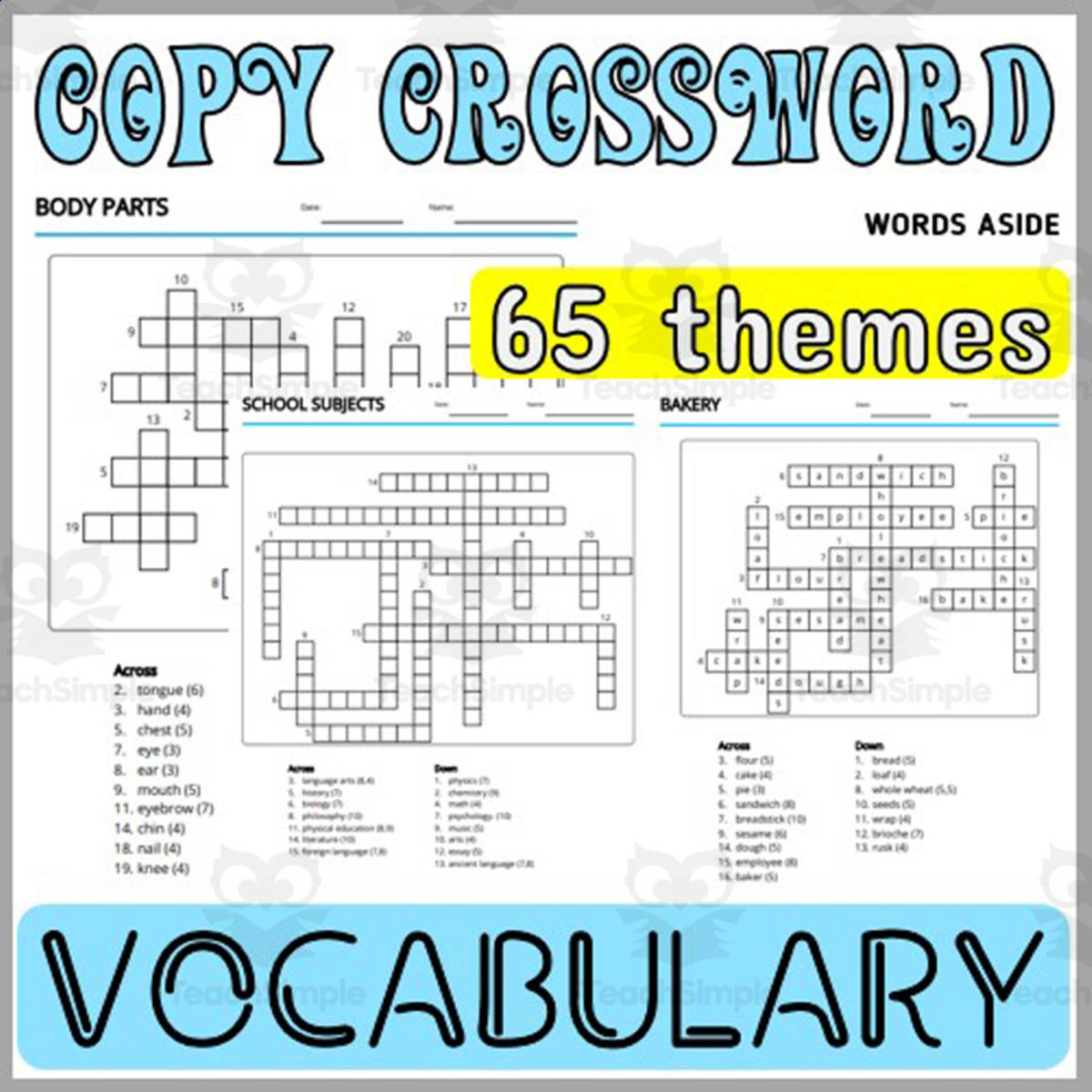 An educational teaching resource from WORDS ASIDE entitled Word Games with Puzzles Crossword Themes downloadable at Teach Simple.