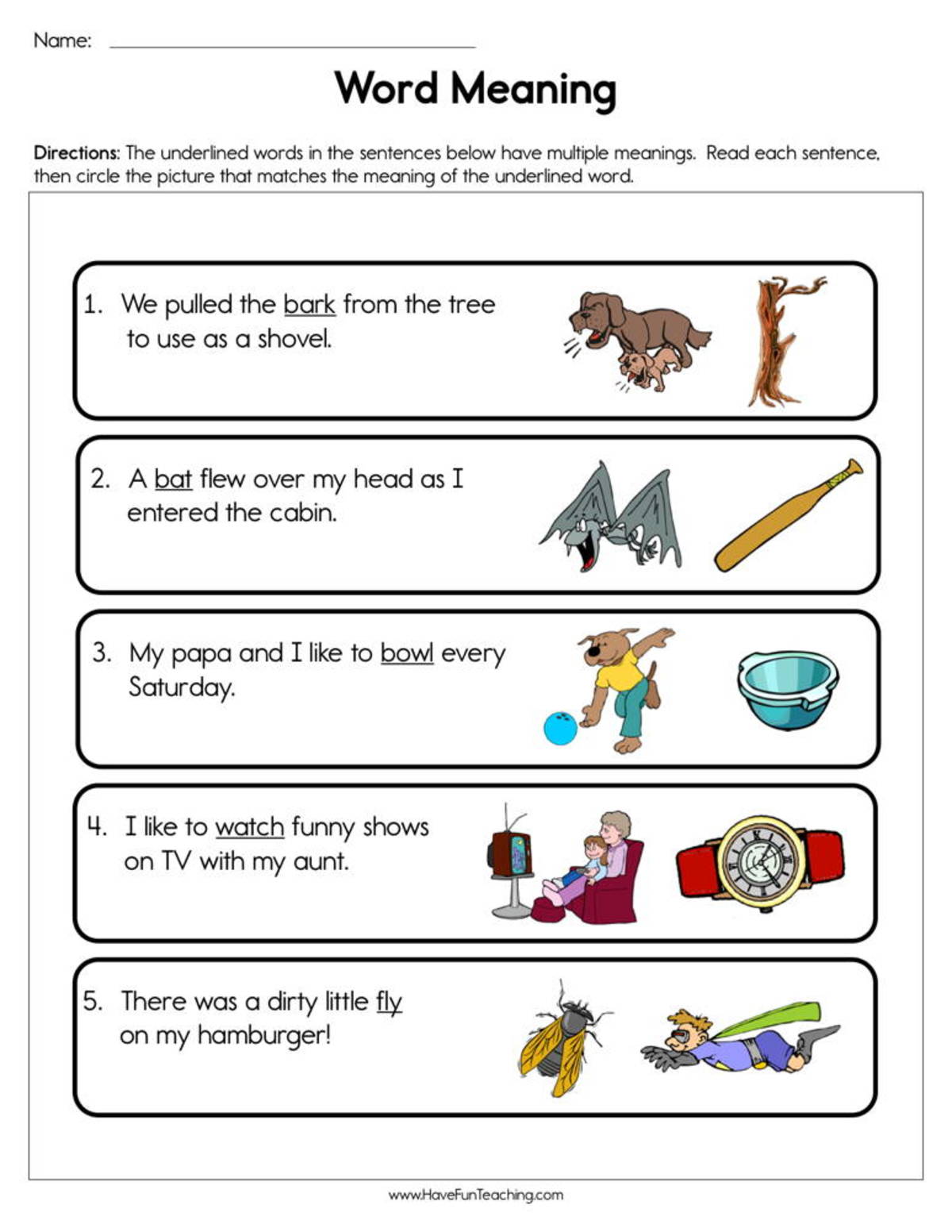 An educational teaching resource from Have Fun Teaching entitled Word Meaning Worksheet downloadable at Teach Simple.