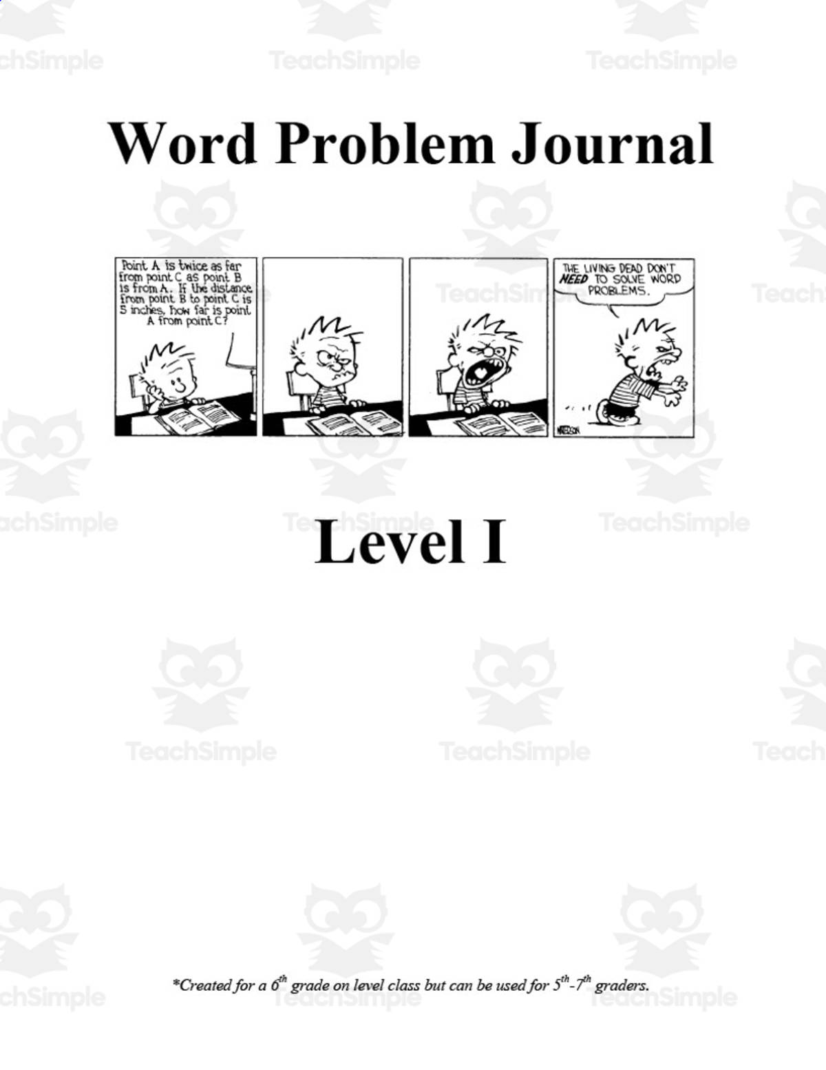 An educational teaching resource from Mister G's Teacher Shop entitled Word Problem Journal for Middle School - Level 1 downloadable at Teach Simple.